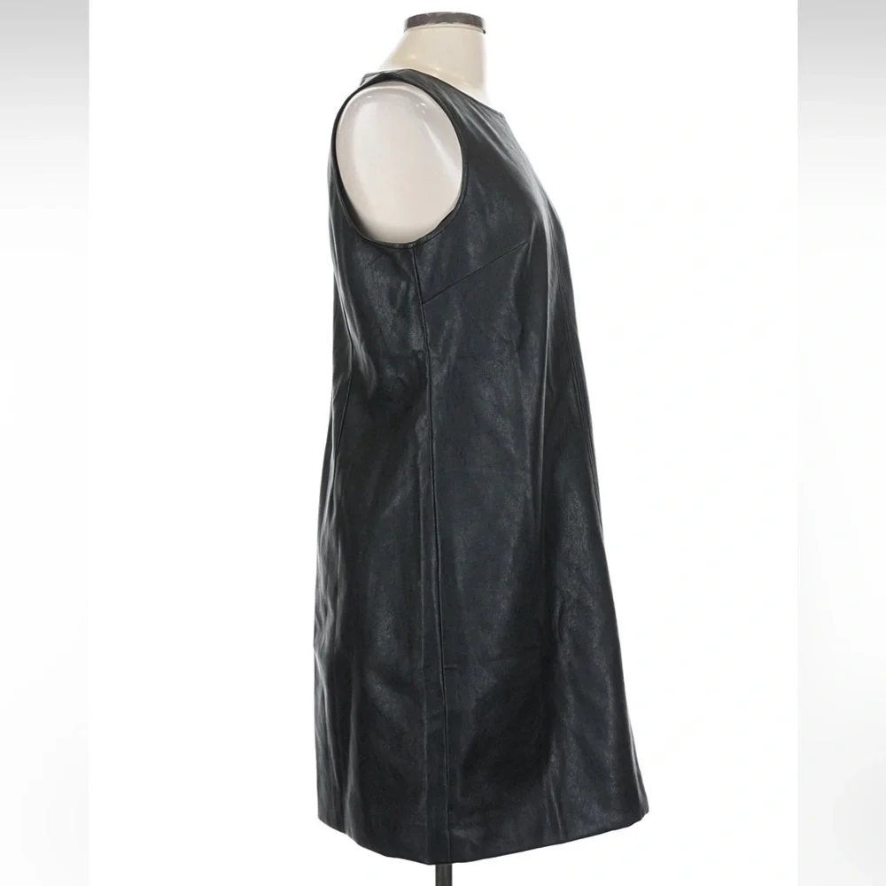 NWT! J. Crew Black Faux-Leather Sleeveless Shift Dress. Size 10.